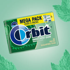 Close-up of Orbit Sweet Mint Gum pieces highlighting mint freshness
