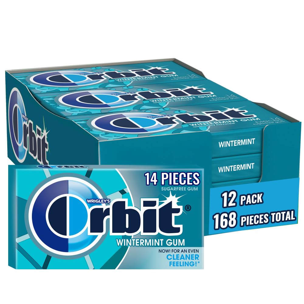 Orbit Wintermint gum pack front shows bulk 12-pack for easy sharing