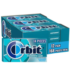 Orbit Wintermint gum pack front shows bulk 12-pack for easy sharing