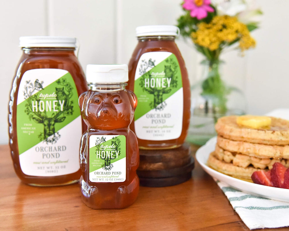 Bees on Tupelo blossoms illustrate sustainably sourced honey from the region