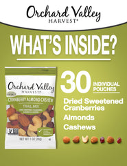 Orchard Valley Harvest almonds and cashews closeup, showcasing crunchy texture and protein boost.
