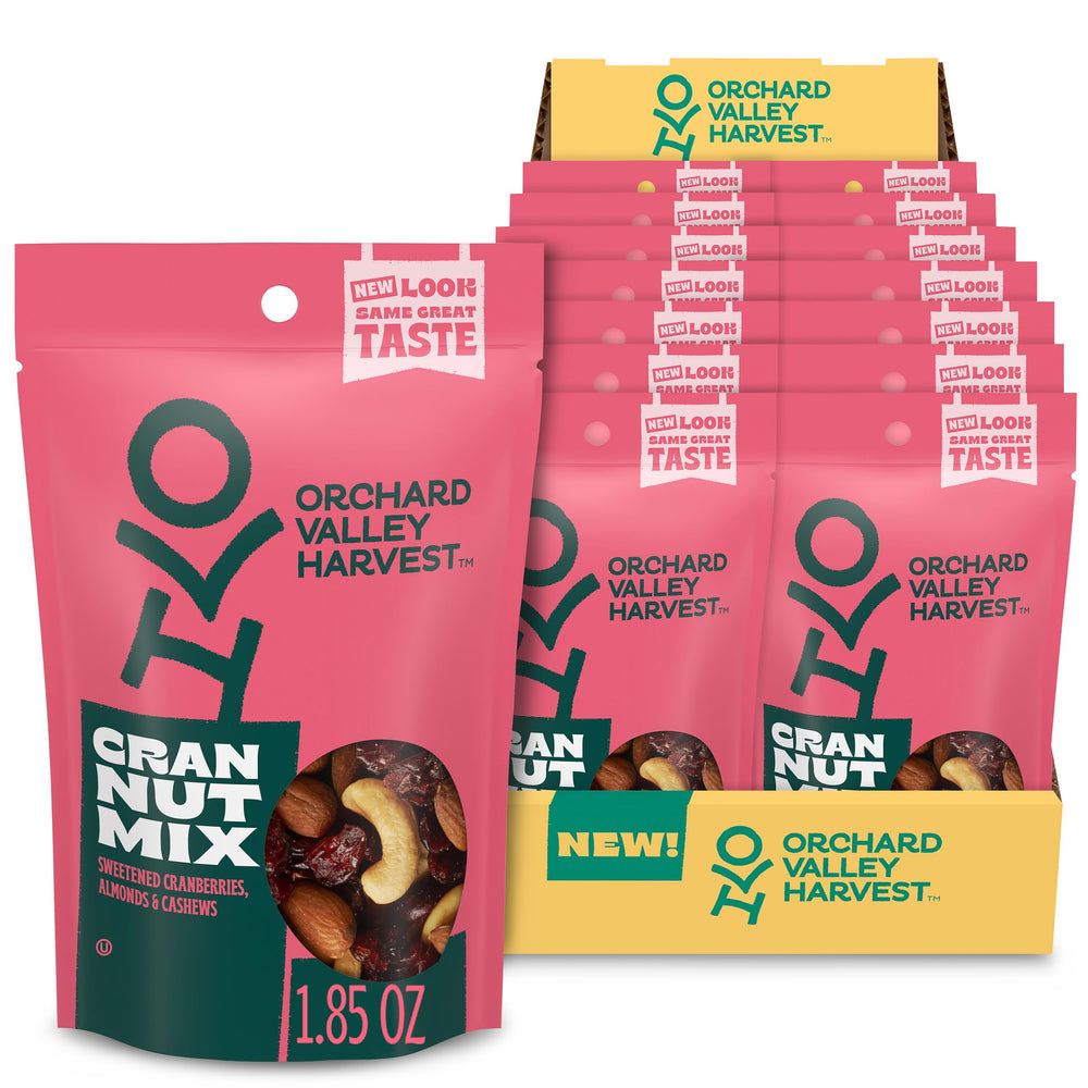Orchard Valley Harvest Cran Nut Mix bag front with resealable packaging for on-the-go snacking