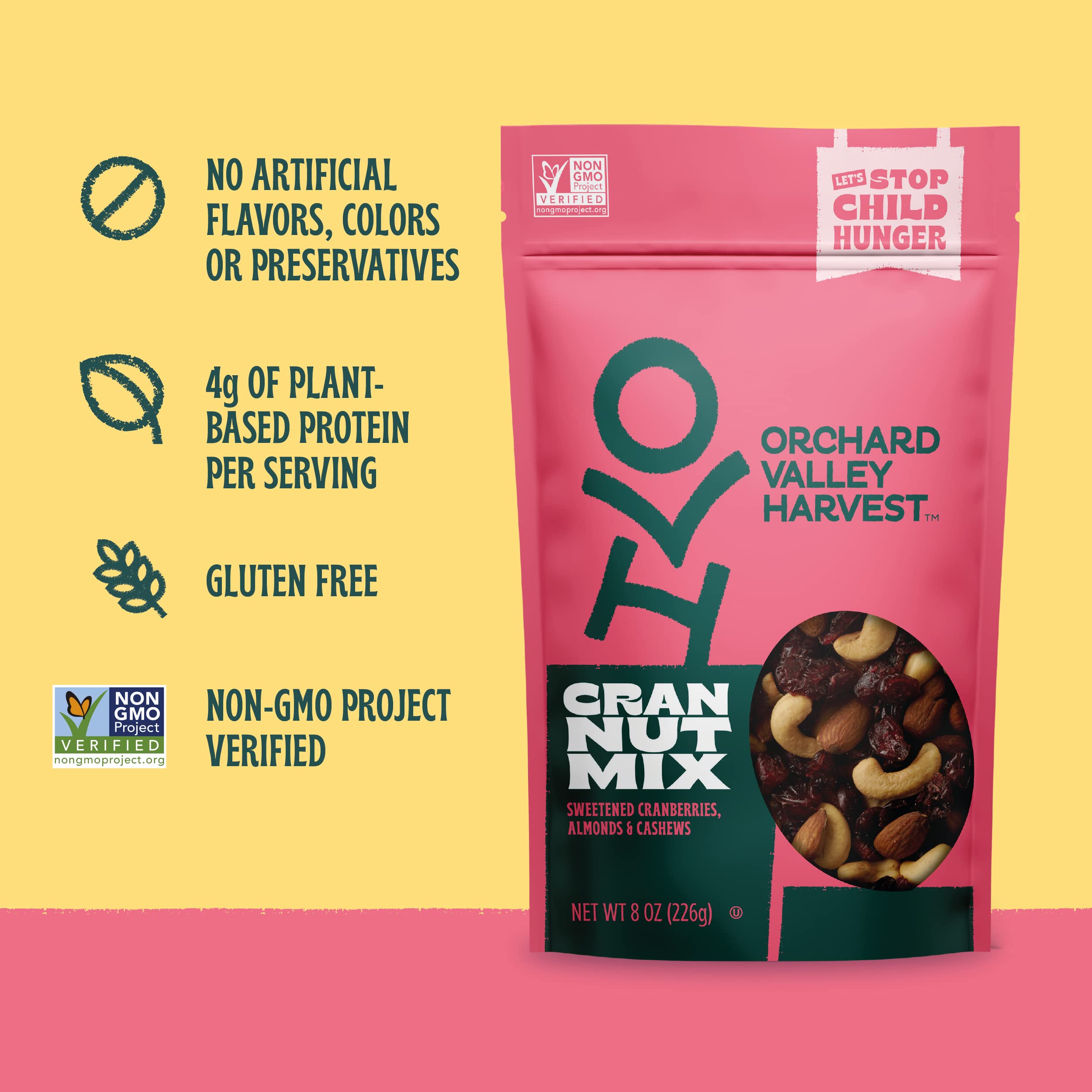 Orchard Valley Harvest Cran Nut Trail Mix Non-GMO Project Verified seal on bag