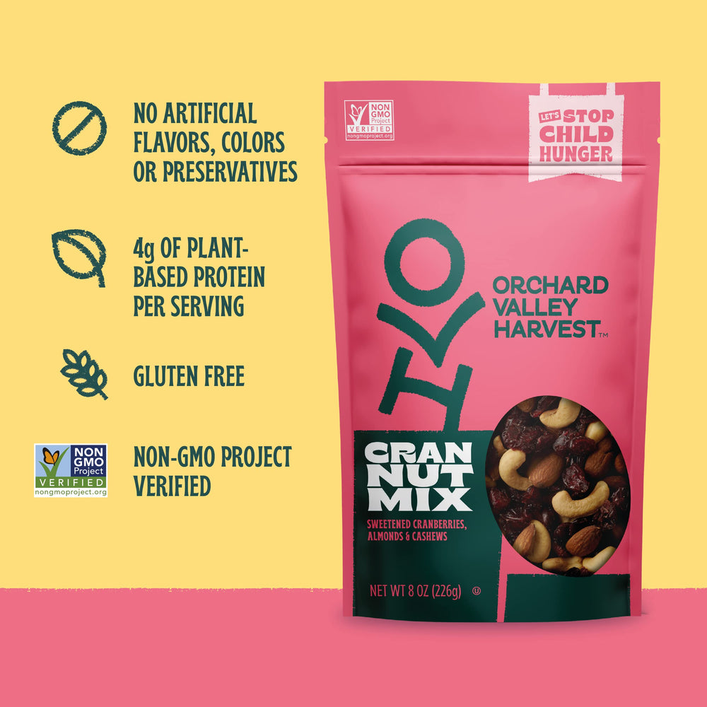 Orchard Valley Harvest Cran Nut Trail Mix Non-GMO Project Verified seal on bag