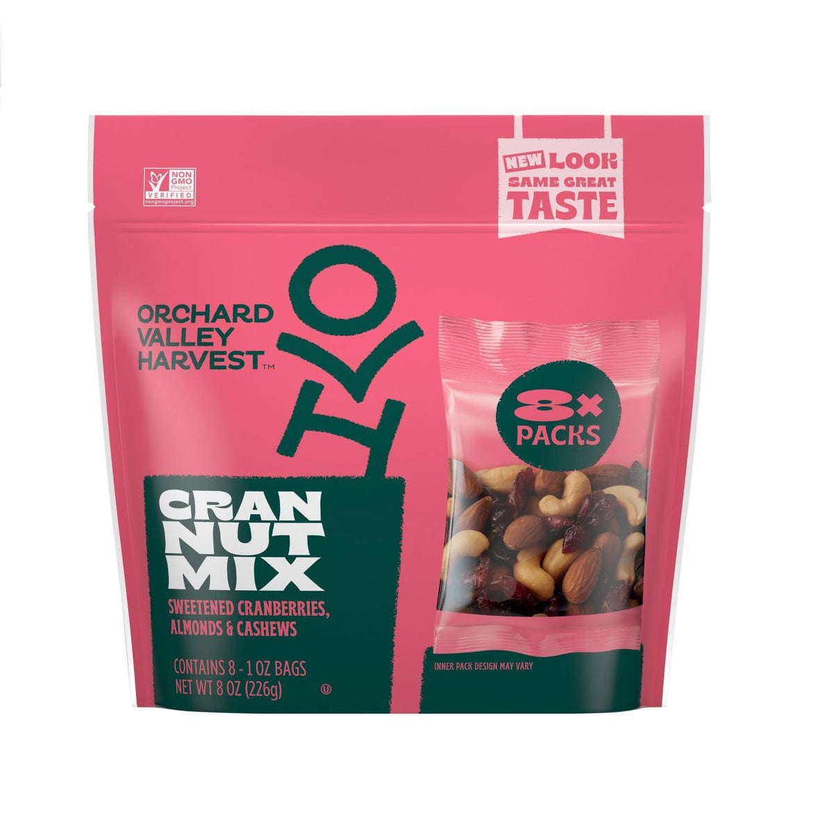 Orchard Valley Harvest Cran Nut Trail Mix packaging resealable bag for on-the-go snacking