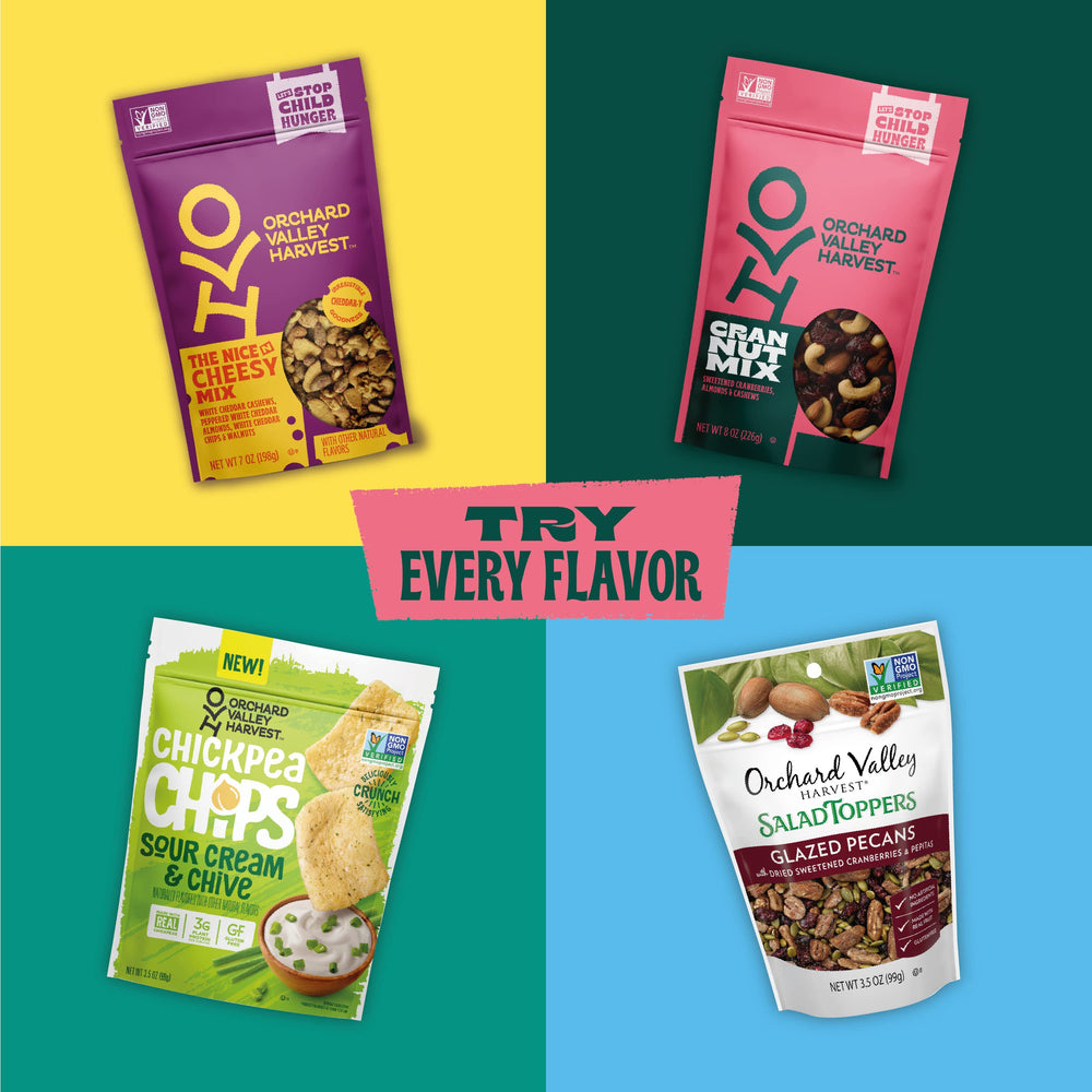 Orchard Valley Harvest Cran Nut Trail Mix resealable bag keeps mix fresh after opening