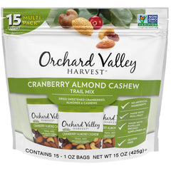 Orchard Valley Harvest Cranberry Almond Cashew Trail Mix front pack, convenient on-the-go snack