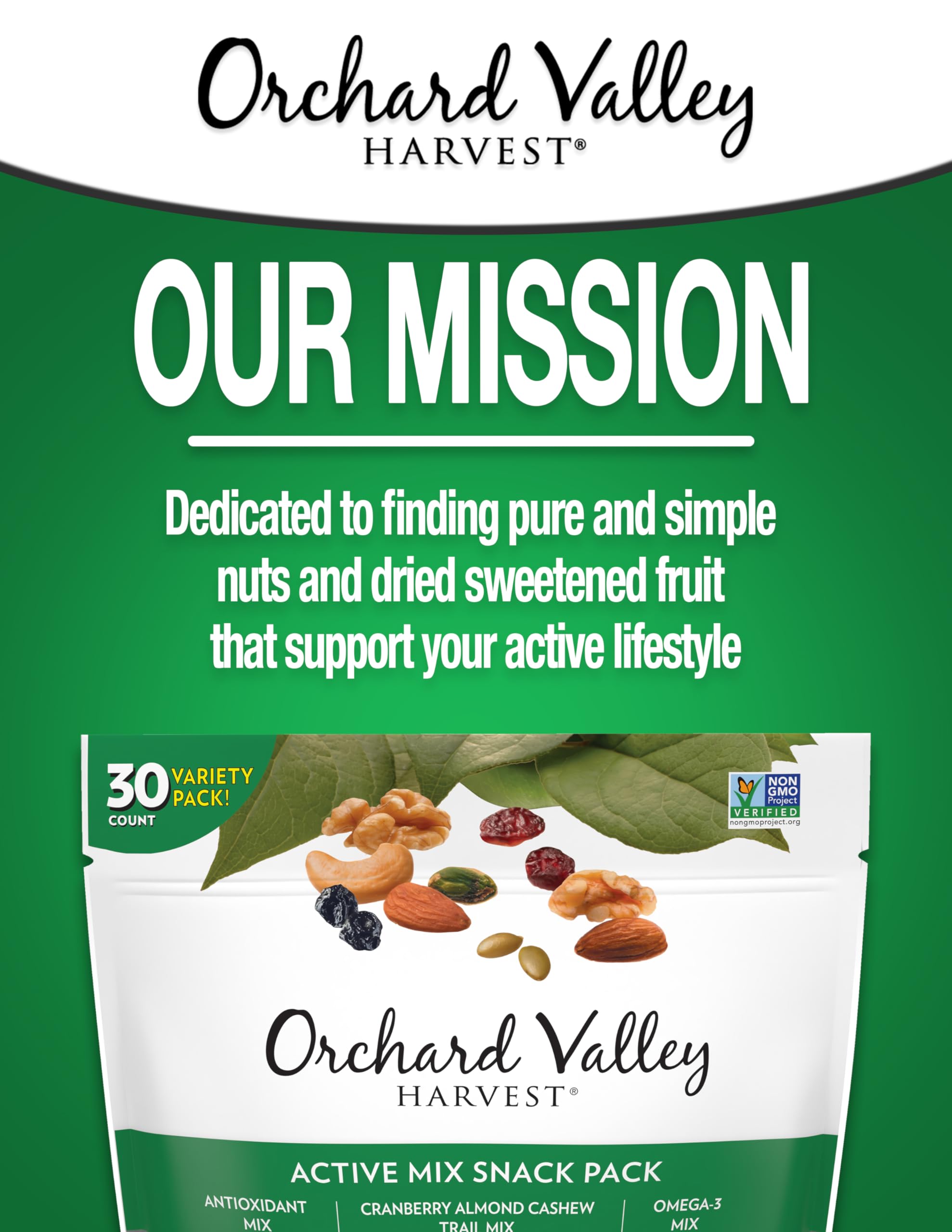 Orchard Valley Harvest gluten-free non-GMO label close-up.