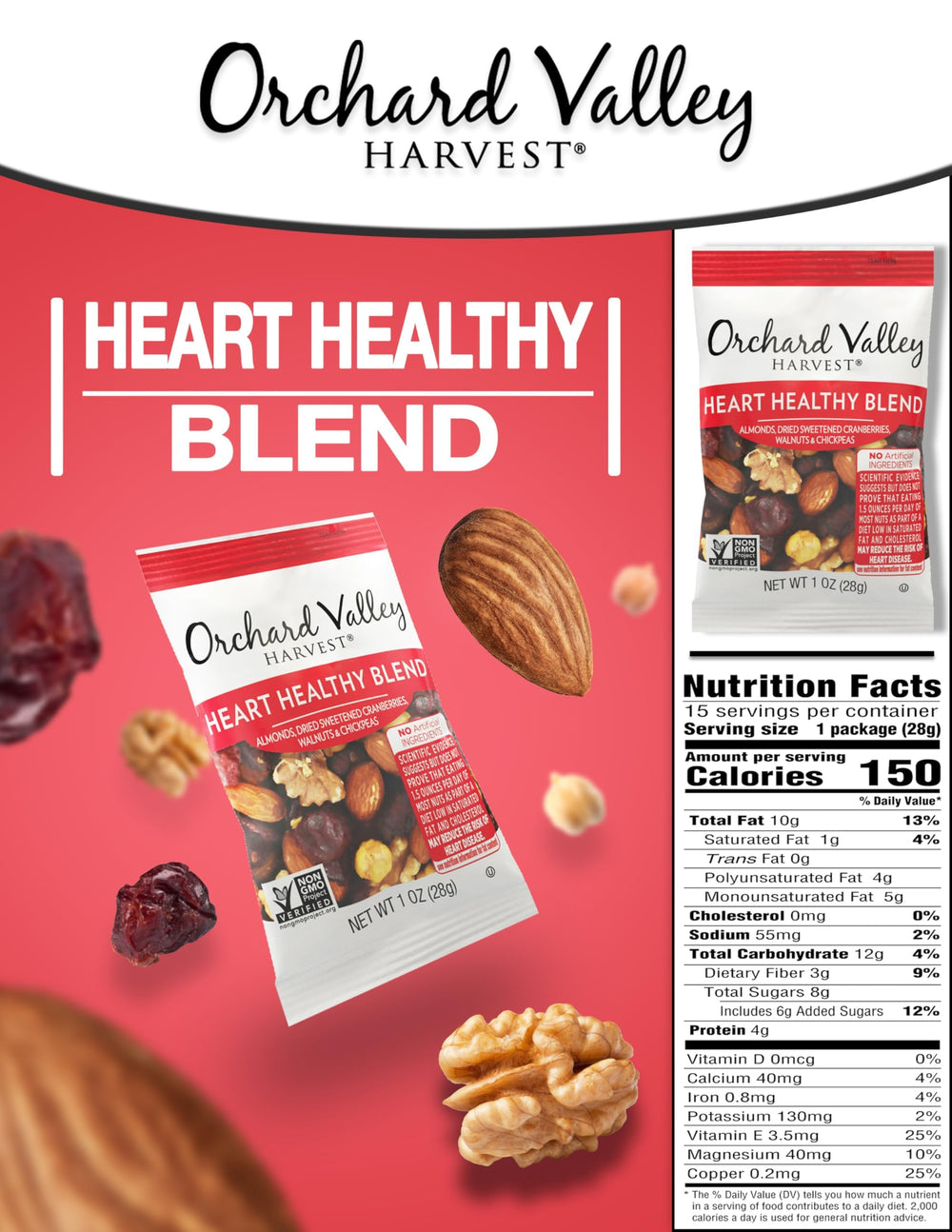 Orchard Valley Harvest Heart Healthy Blend cranberries; natural sweetness with fiber for quick snacking