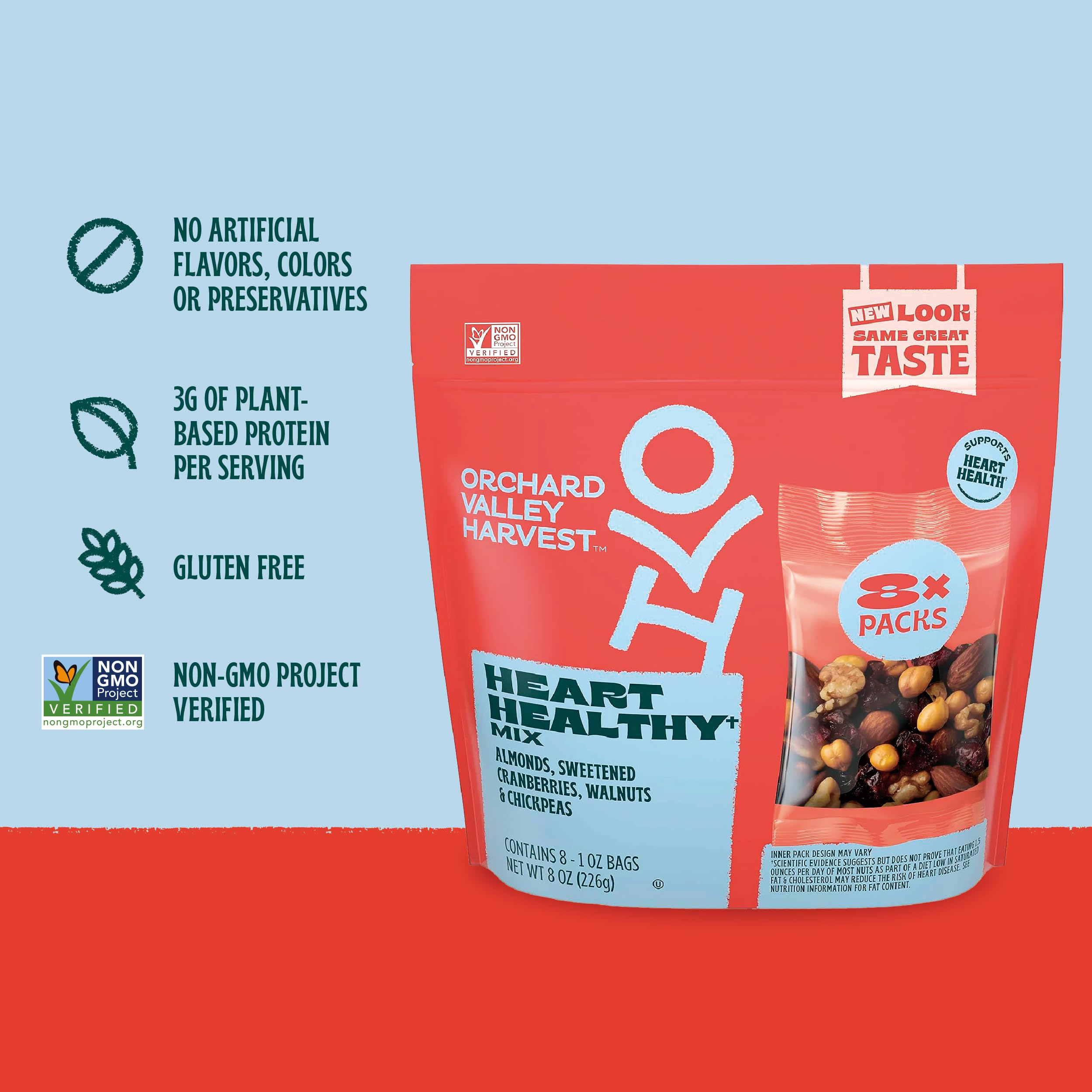 Orchard Valley Harvest Heart Healthy Mix-1oz-bag is ideal for work, school, and sharing.