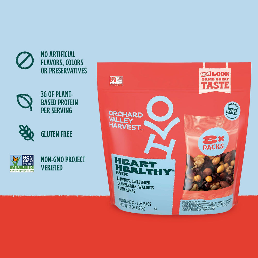 Orchard Valley Harvest Heart Healthy Mix-1oz-bag is ideal for work, school, and sharing.