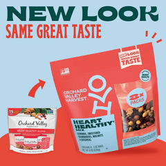 Orchard Valley Harvest Heart Healthy Mix-crunchy-nuts-dried-fruit provides 4g plant-based protein per serving.