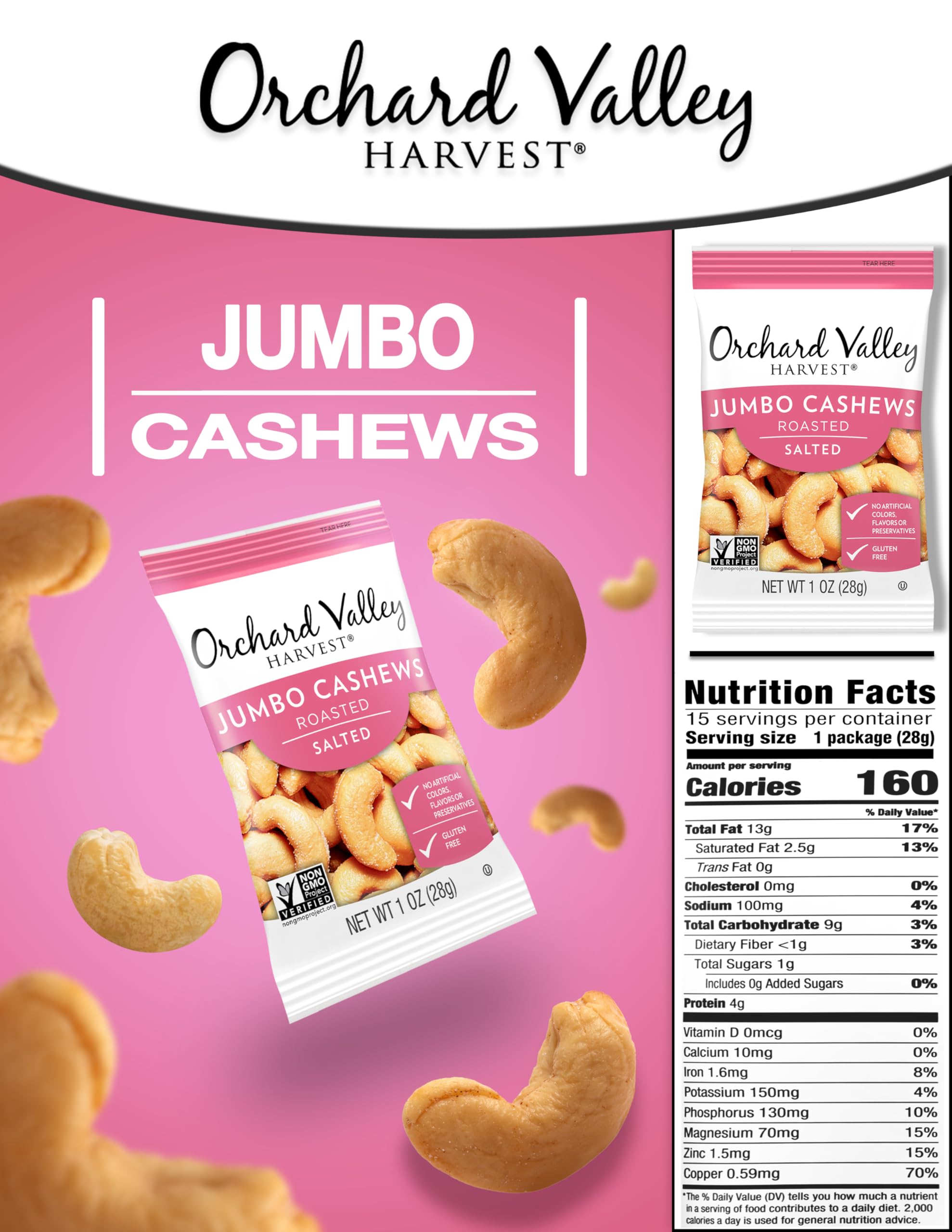 Close-up of roasted and salted jumbo cashews with rich flavor.