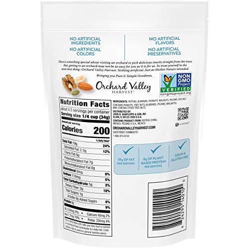 Orchard Valley Harvest Keto Crunchy Trail Mix almonds close-up; protein-rich snack.