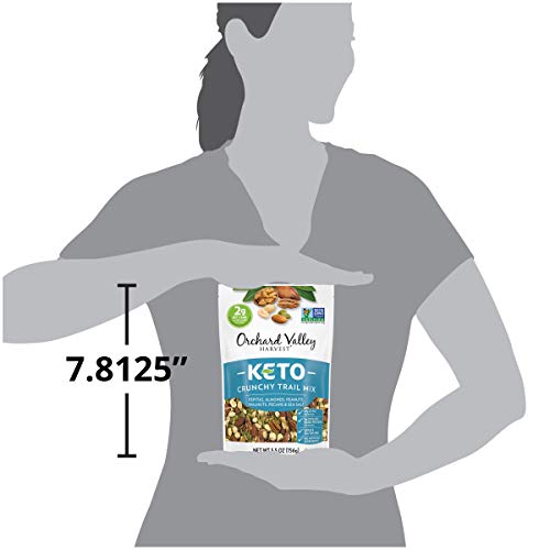 Six-pack pouch of Orchard Valley Harvest Trail Mix; portable keto-friendly option.