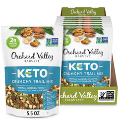 Orchard Valley Harvest Keto Crunchy Trail Mix pepitas close-up; high-fiber, keto-friendly snack.