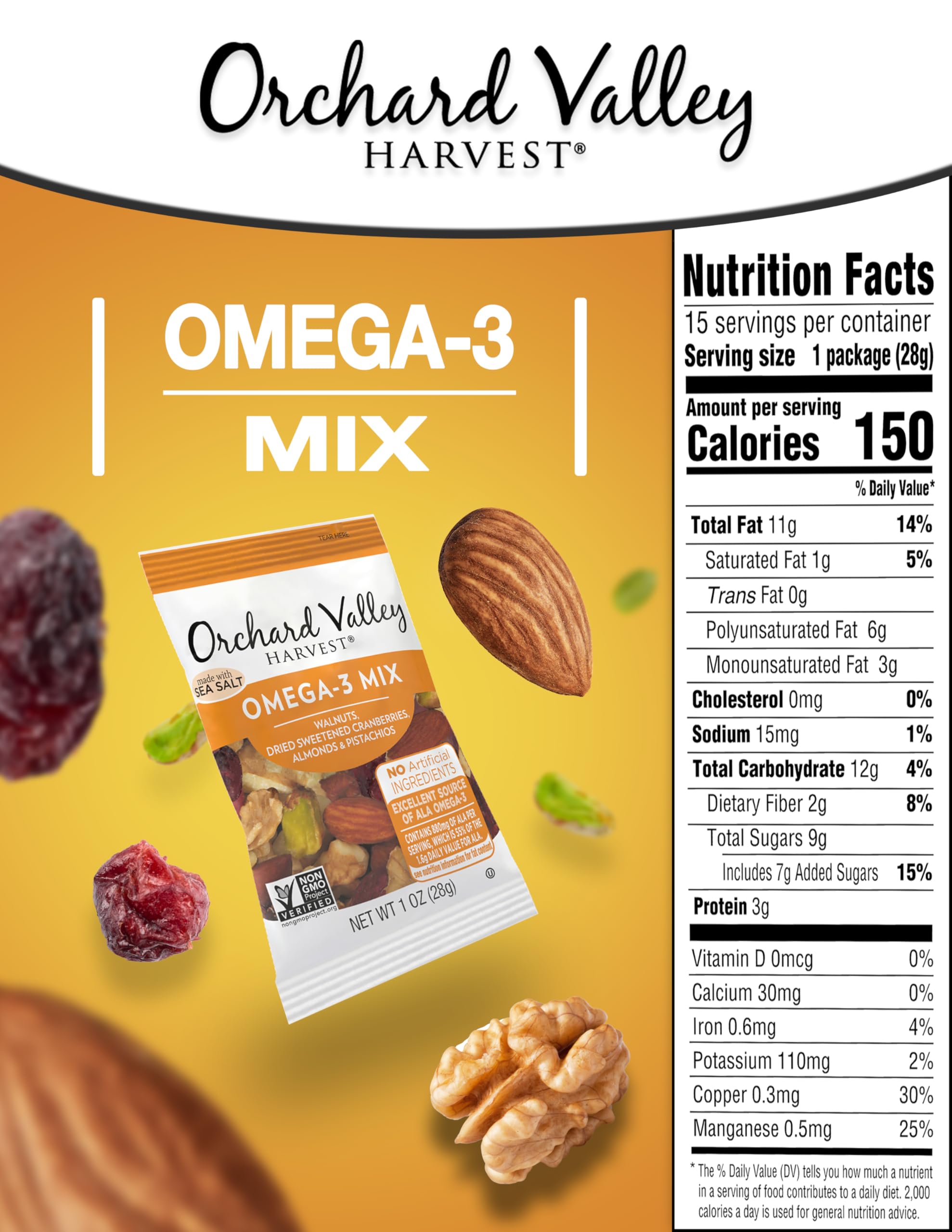 Orchard Valley Harvest Omega-3 Mix cranberries: tart chew with gluten-free appeal.
