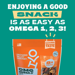 Orchard Valley Harvest OMG Omega-3 Mix dark chocolate blueberries close-up with sweet crunch.