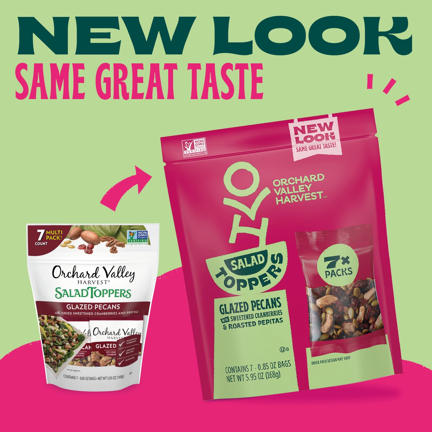Orchard Valley Harvest Salad Toppers cranberries and pepitas close-up, adds crunch to salads