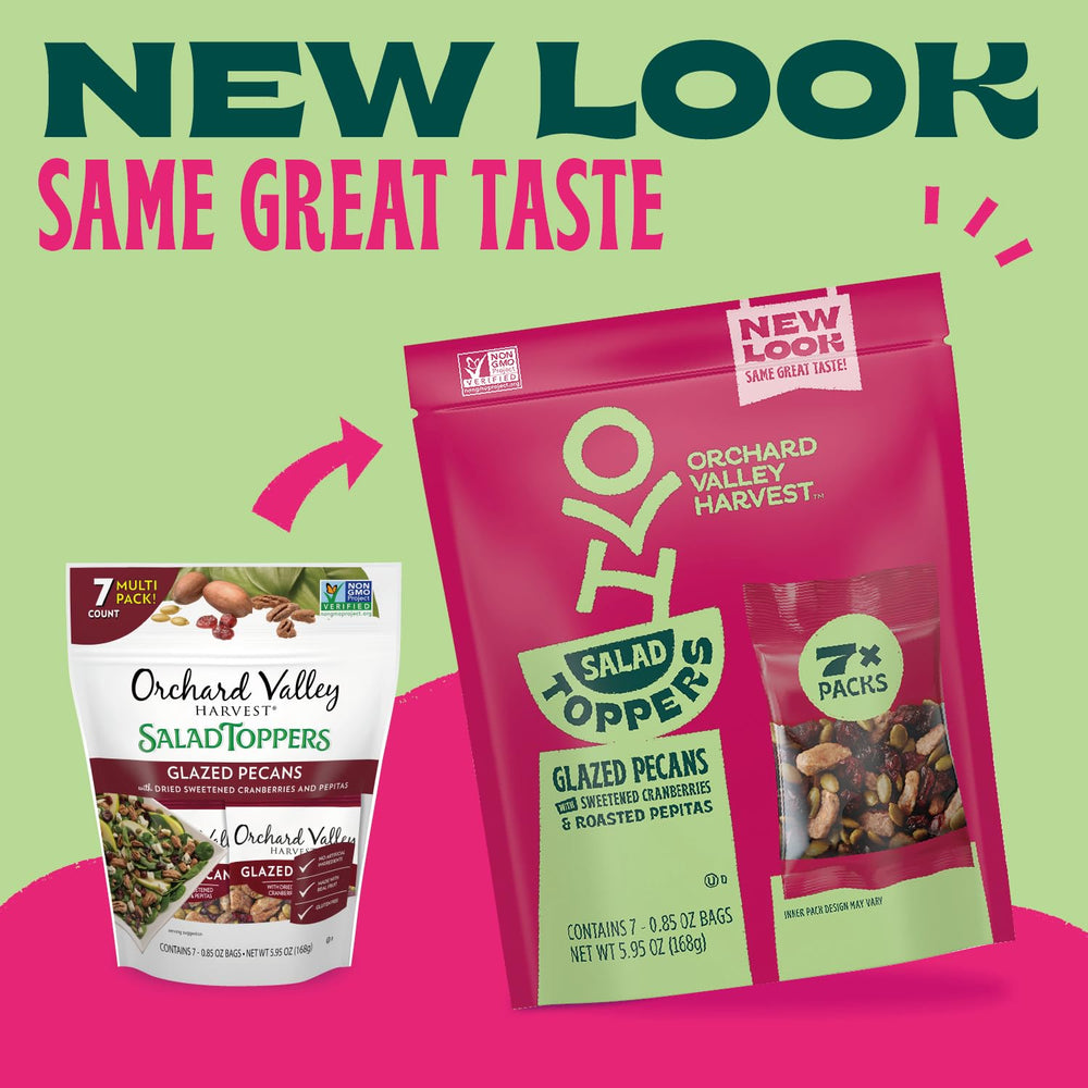 Orchard Valley Harvest Salad Toppers cranberries and pepitas close-up, adds crunch to salads