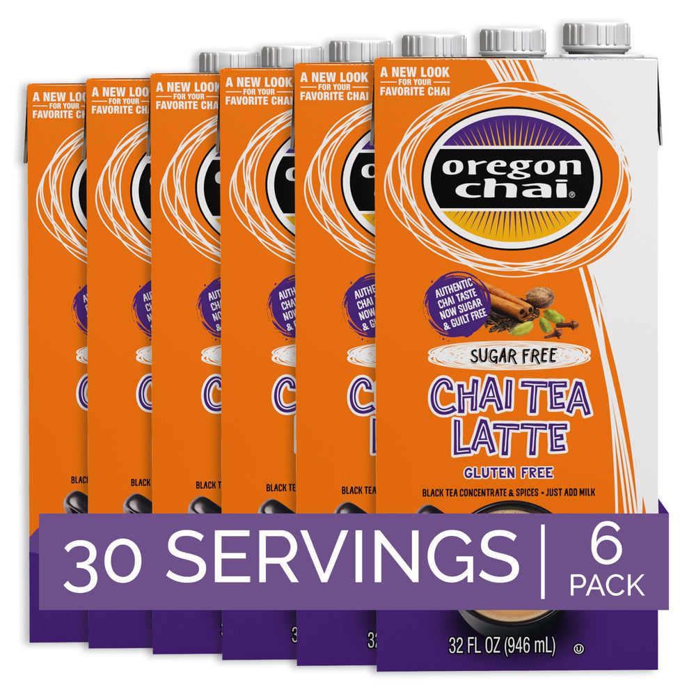 Oregon Chai Sugar Free Concentrate bottle with rich spices and zero sugar per serving, great for quick lattes.