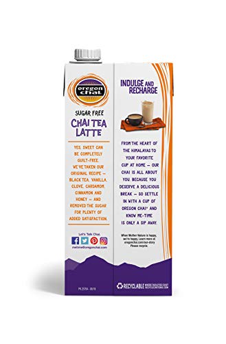 Oregon Chai Sugar Free Concentrate label back notes zero calories per serving.