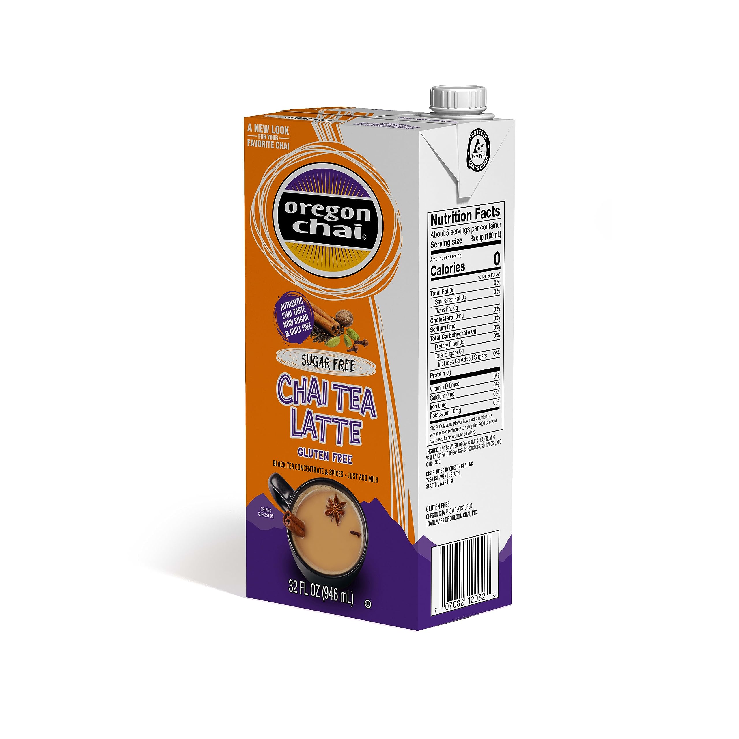 Oregon Chai Sugar Free Concentrate pouring into mug for hot creamy chai.