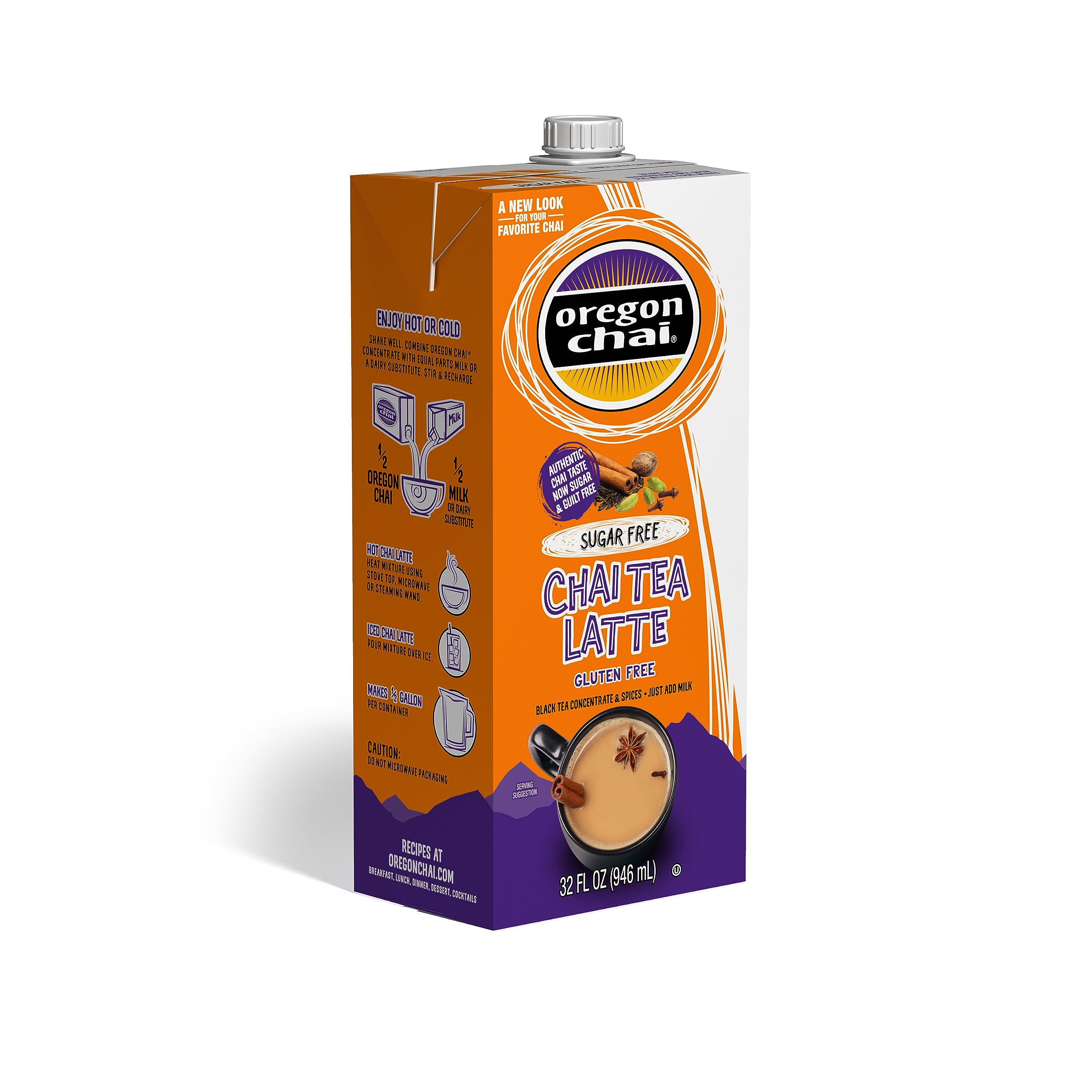 Oregon Chai Sugar Free uses hot or cold beverages.