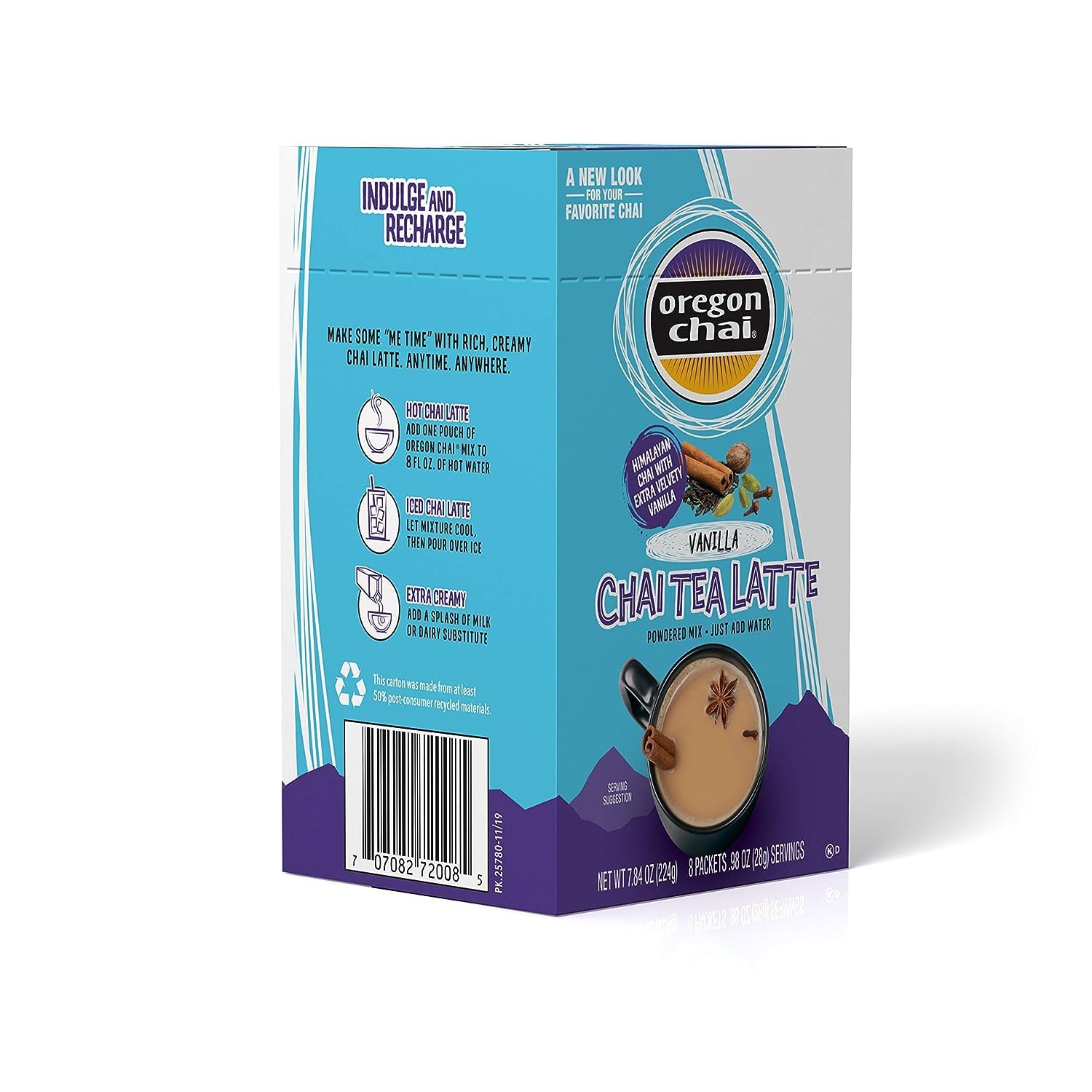 Oregon Chai Vanilla Dry Chai Latte box on shelf.