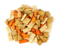 OREGON FARM FRESH SNACKS Asian Rice Crackers Mix bag close-up shows crisp texture for on-the-go snacking.