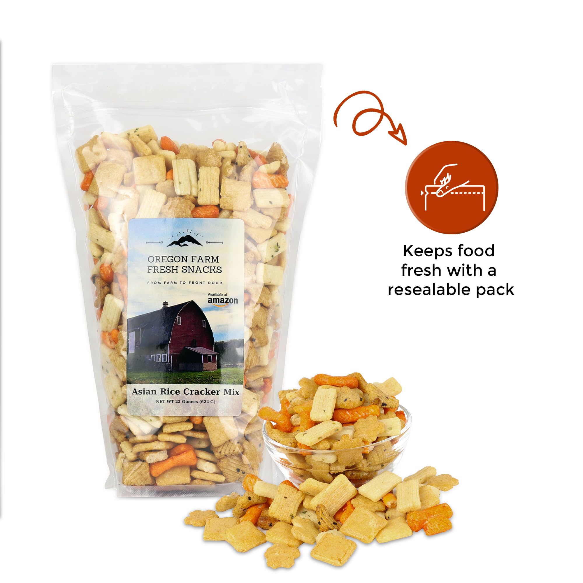 OREGON FARM FRESH SNACKS Asian Rice Crackers Mix on salad or soup topping option.