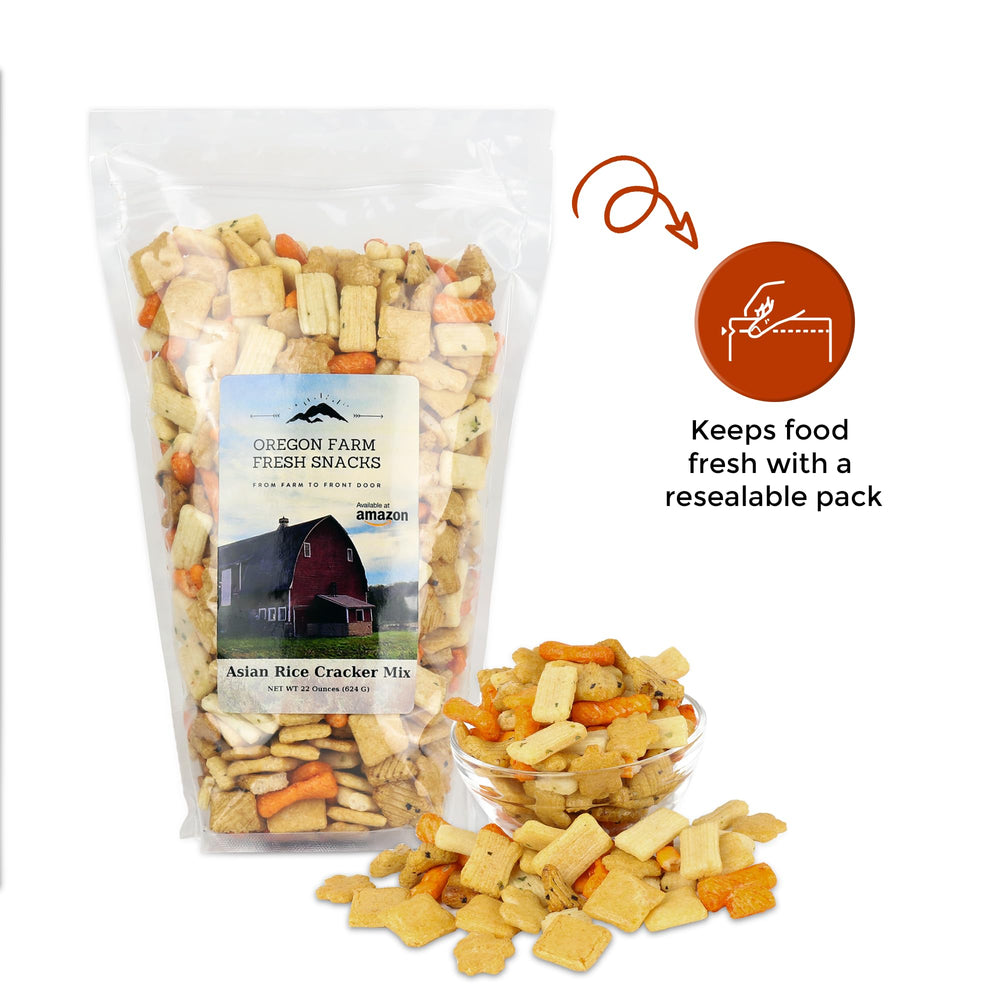 OREGON FARM FRESH SNACKS Asian Rice Crackers Mix on salad or soup topping option.