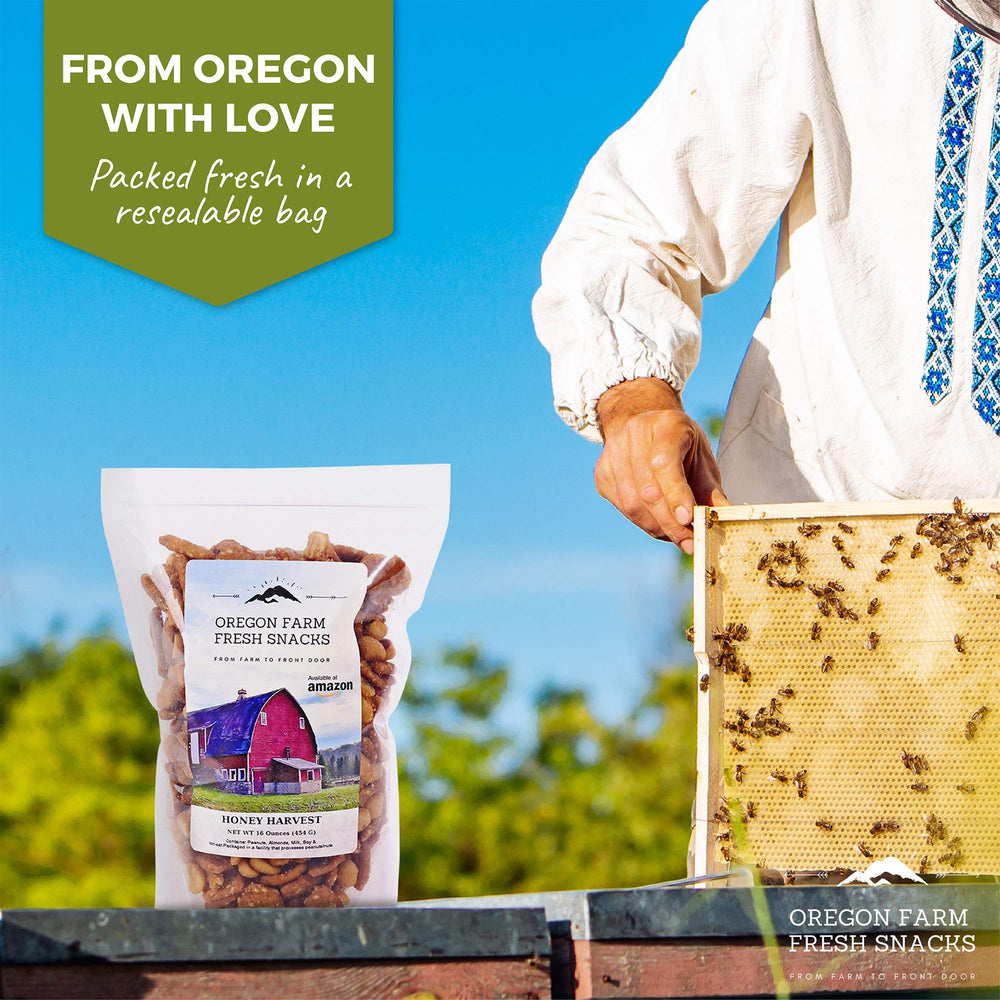 Oregon Farm Fresh Snacks Gift Basket Idea featuring Honey Roasted Nuts.