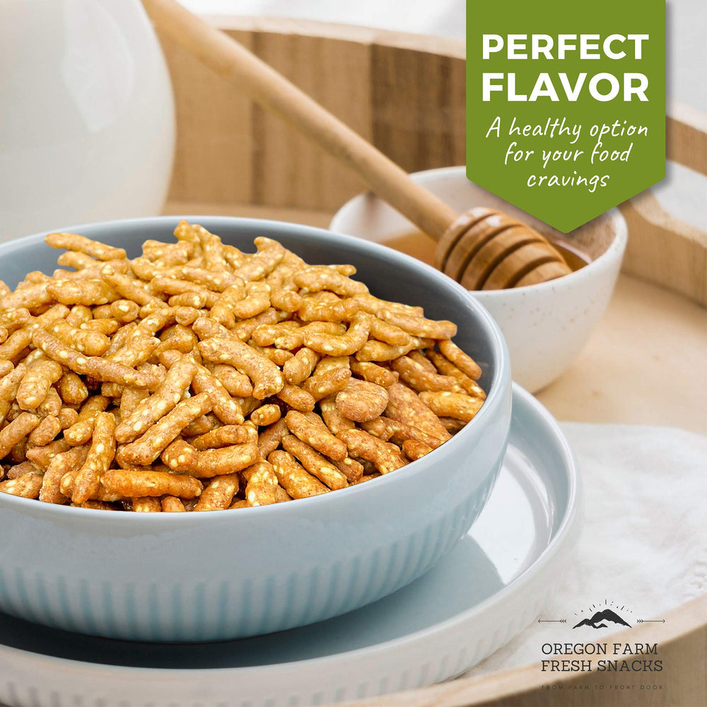 Oregon Farm Fresh Snacks Honey Roasted Sesame Sticks gift-ready packaging for gatherings.