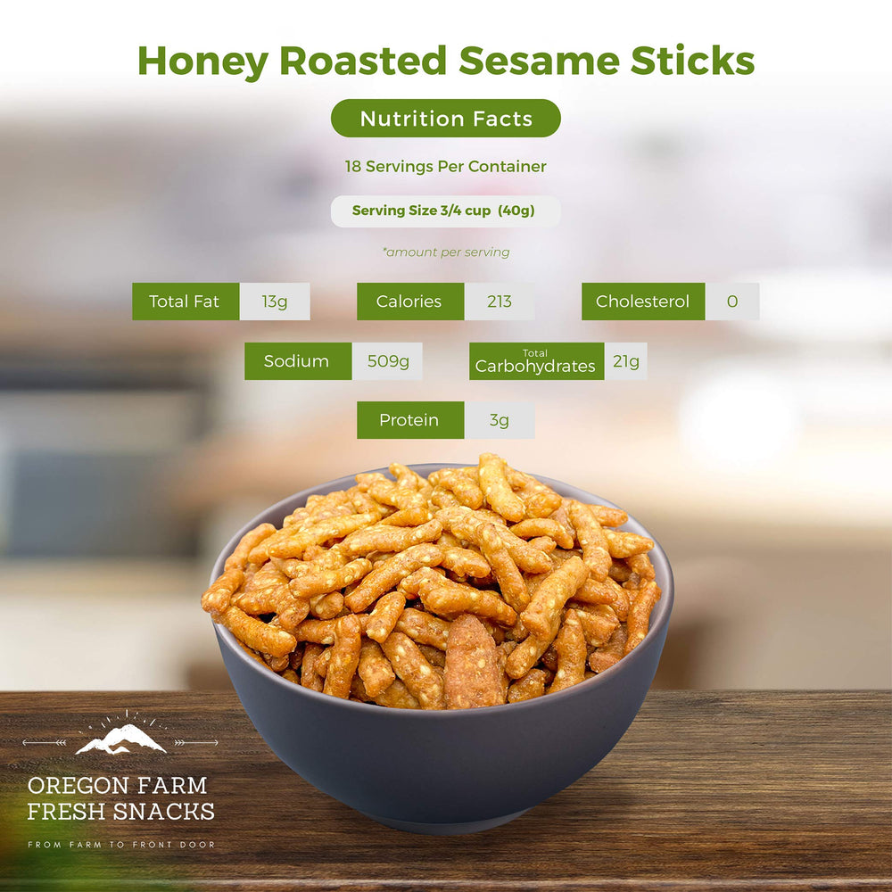 Oregon Farm Fresh Snacks Honey Roasted Sesame Sticks ingredients highlight simple real food.