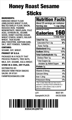 Oregon Farm Fresh Snacks Honey Roasted Sesame Sticks on salad top for savory lift.