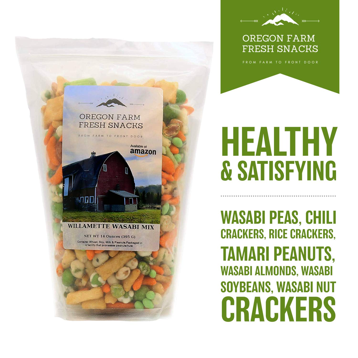 Oregon Farm Fresh Snacks Rice crackers – crunchy savory base.