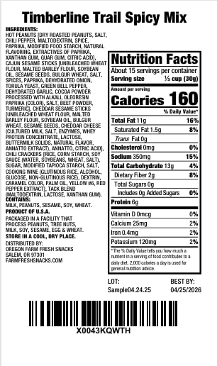 Timberline Trail Spicy Mix bag top shows grab-and-go packaging for quick flavor.