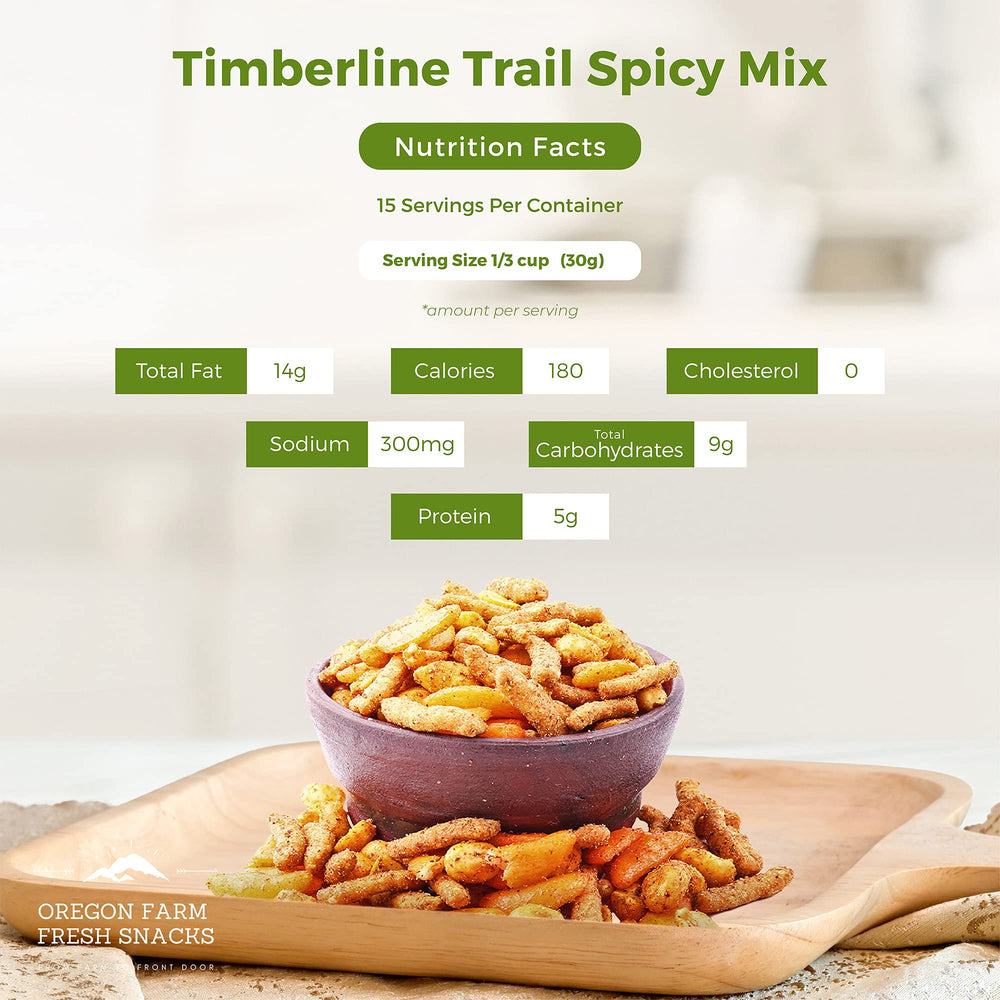 Timberline Trail Spicy Mix on a desk setup highlights convenient snacking.