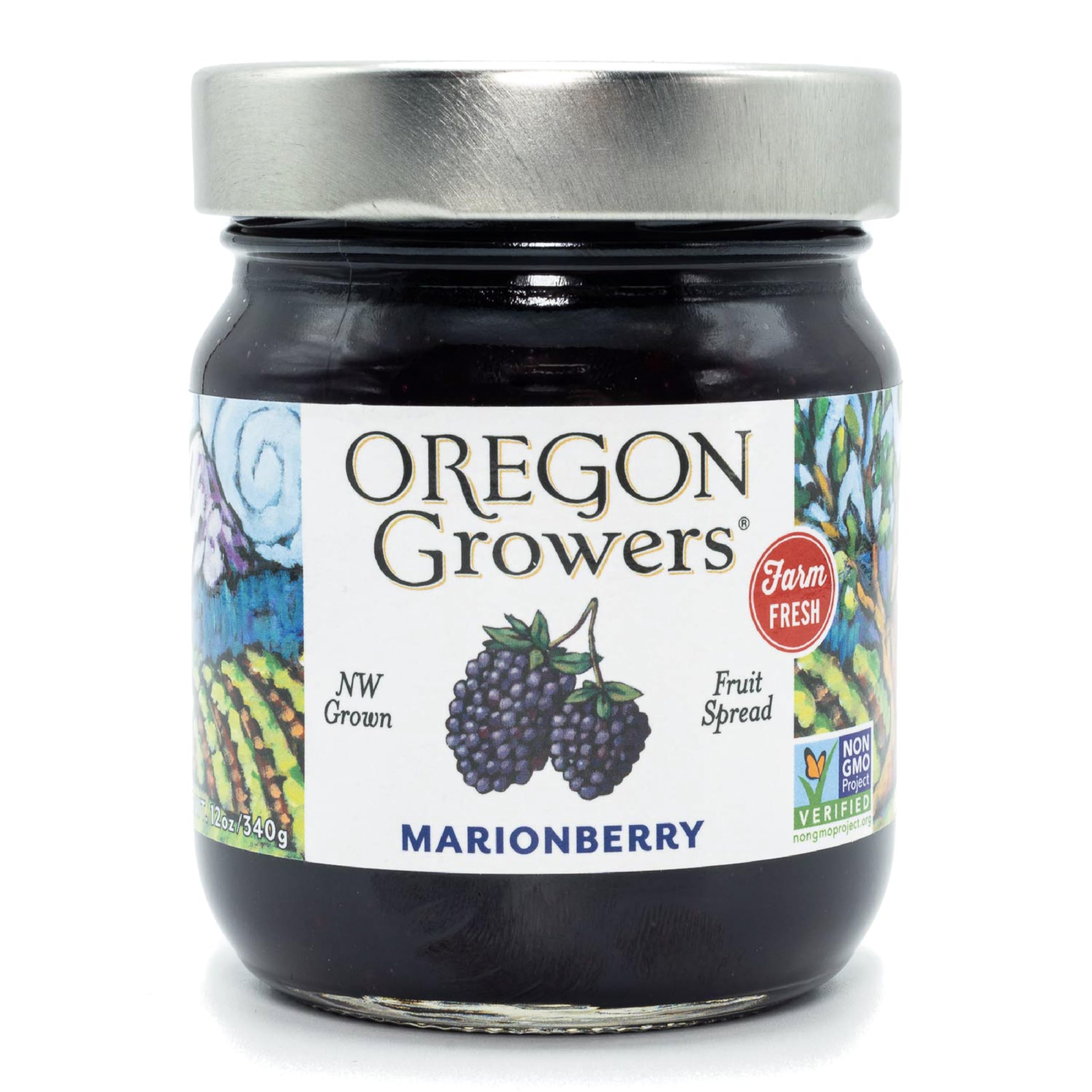 Oregon Growers Marionberry Spread jar—glossy texture, perfect for toast.