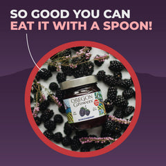 Oregon Growers Marionberry Spread spoon-dipping—easy to spread on breakfast.