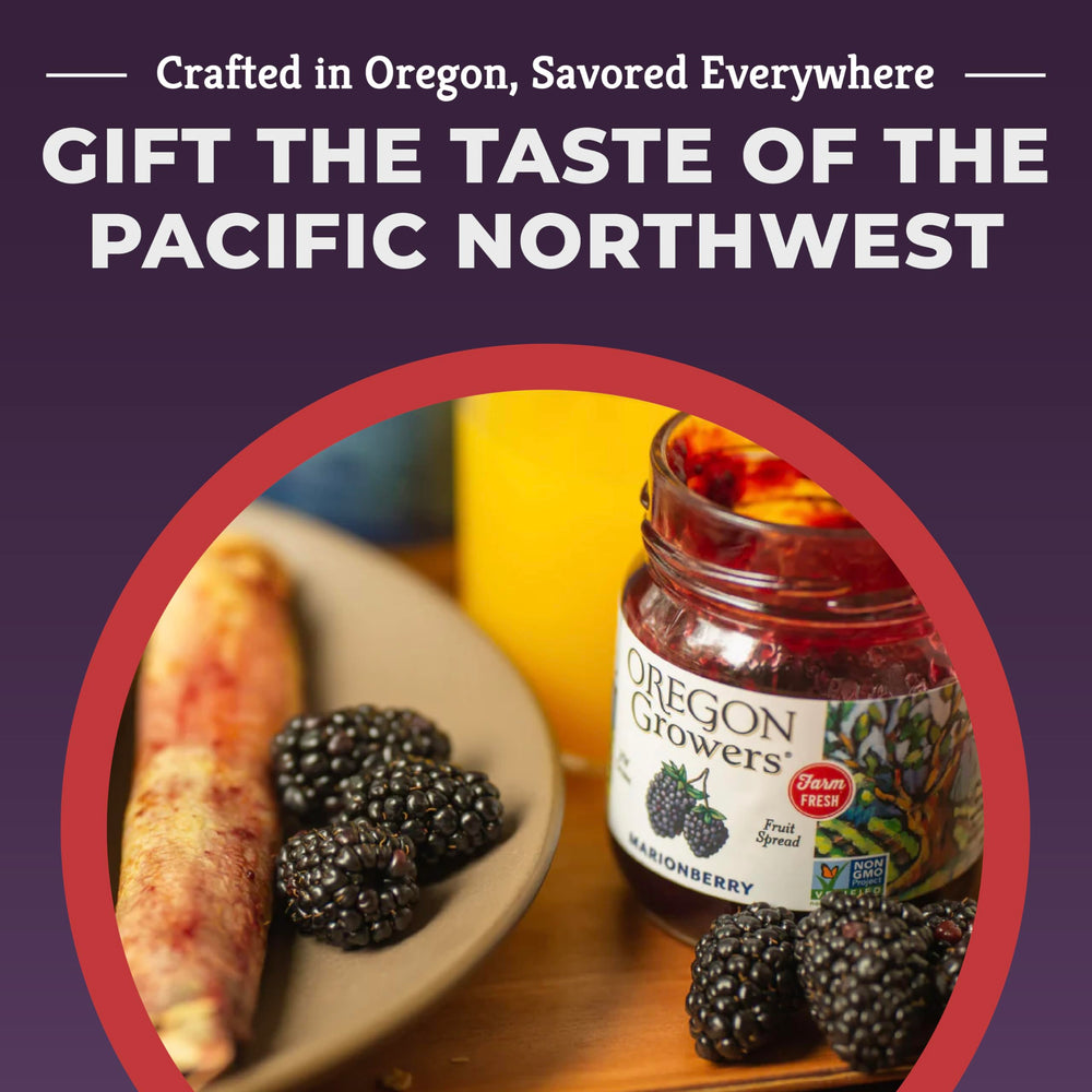 Oregon Growers Marionberry Spread on-shelf—premium Northwest fruit quality.