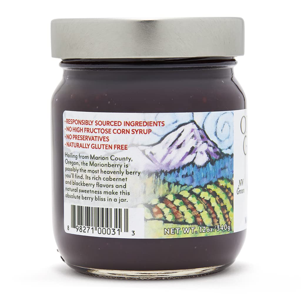 Two-pack of Oregon Growers Marionberry Fruit Spread displayed for sharing.