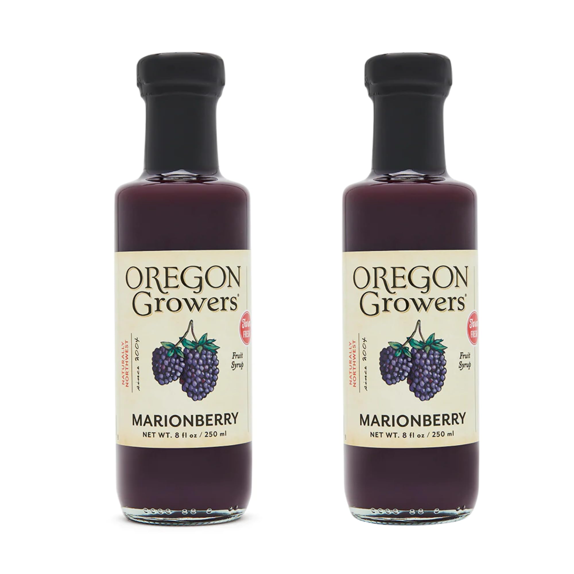 Oregon Growers Marionberry Syrup bottle front with rich berry flavor for pancakes