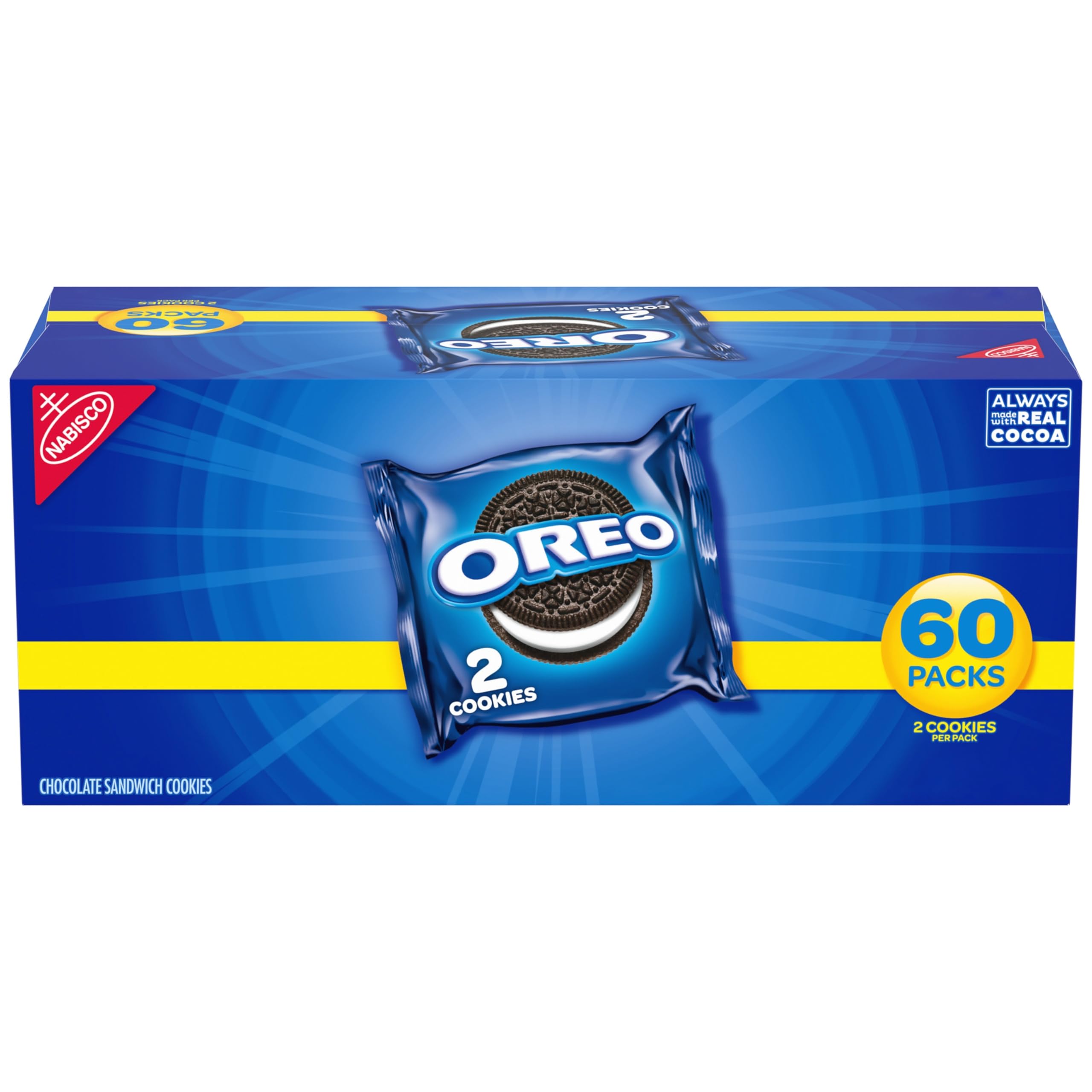 OREO chocolate sandwich cookies in a 60-pack box ideal for on-the-go snacking.