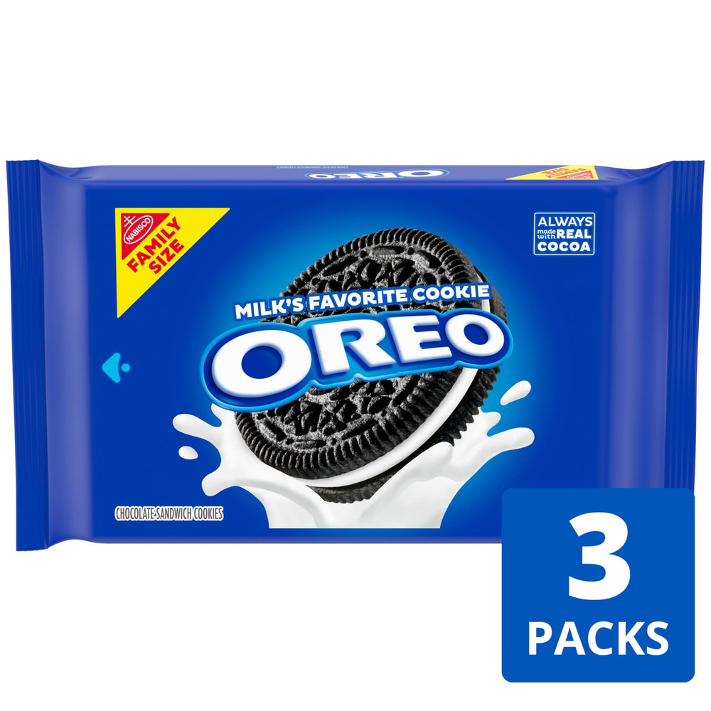 OREO chocolate wafers with real cocoa shown in a classic dunk moment.