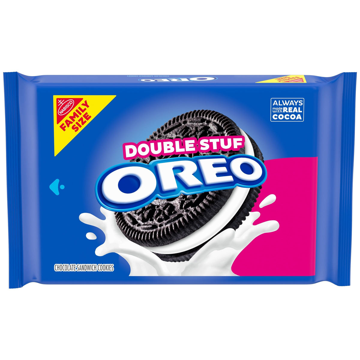OREO Double Stuf cookies in family pack front view for sharing.
