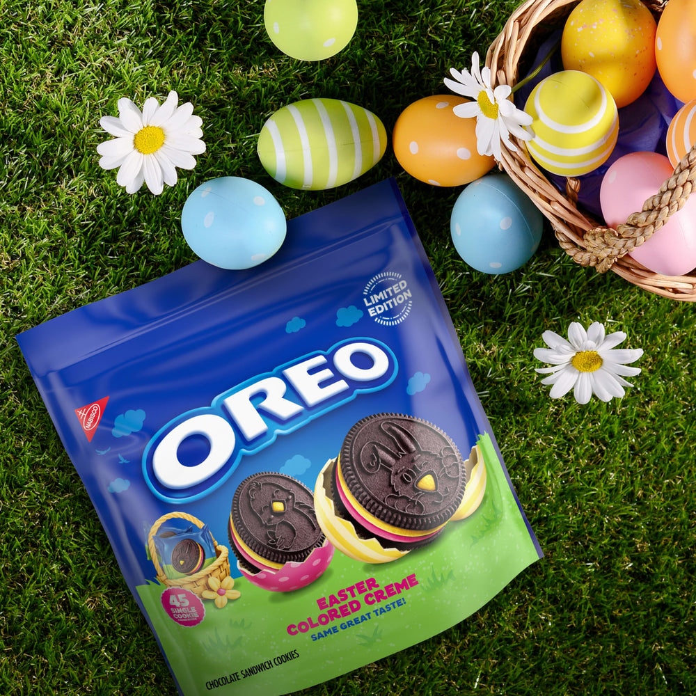 OREO Easter designs cookie winking bunny adds playful party vibes.
