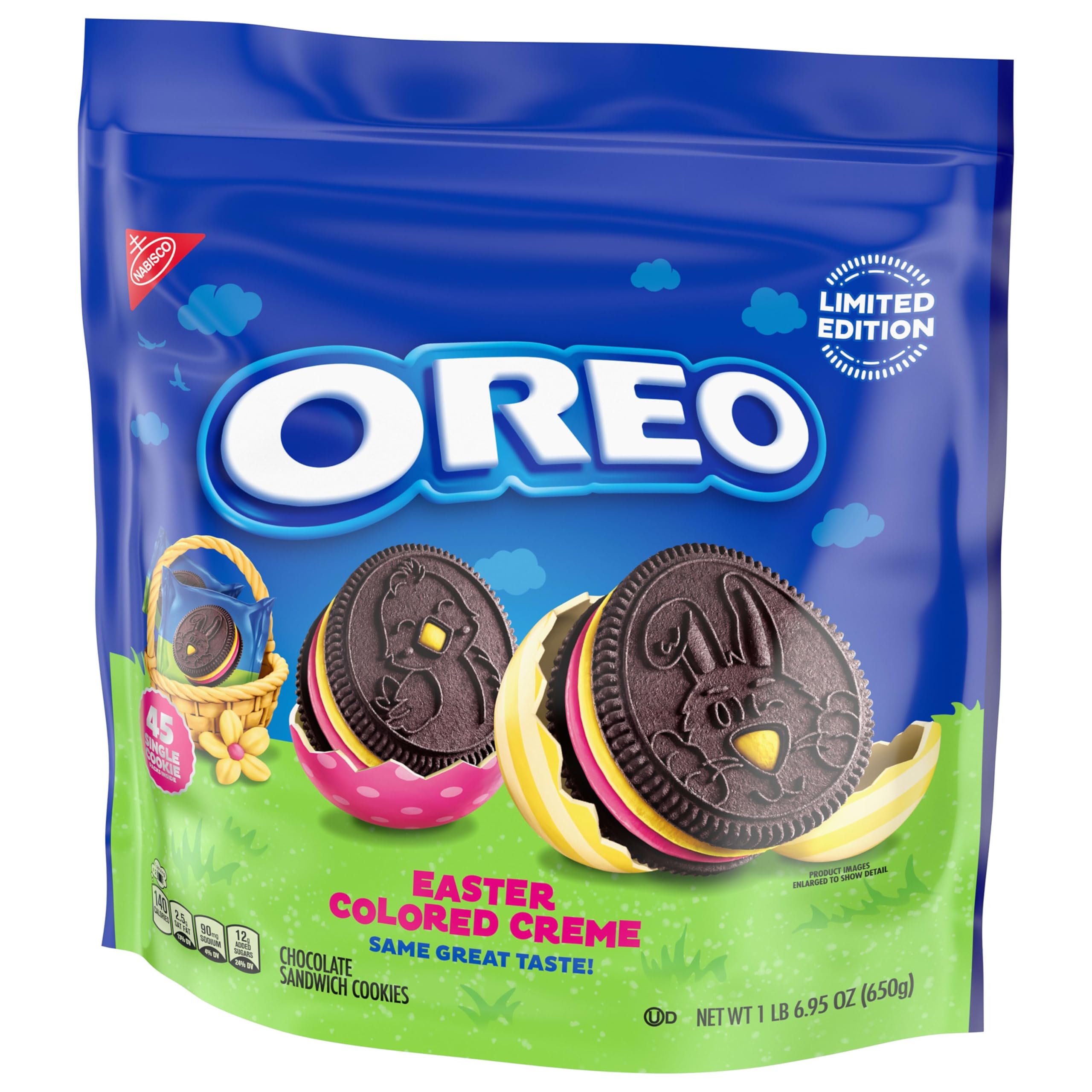OREO Easter treats snack pack variety highlights pink and yellow creme options.