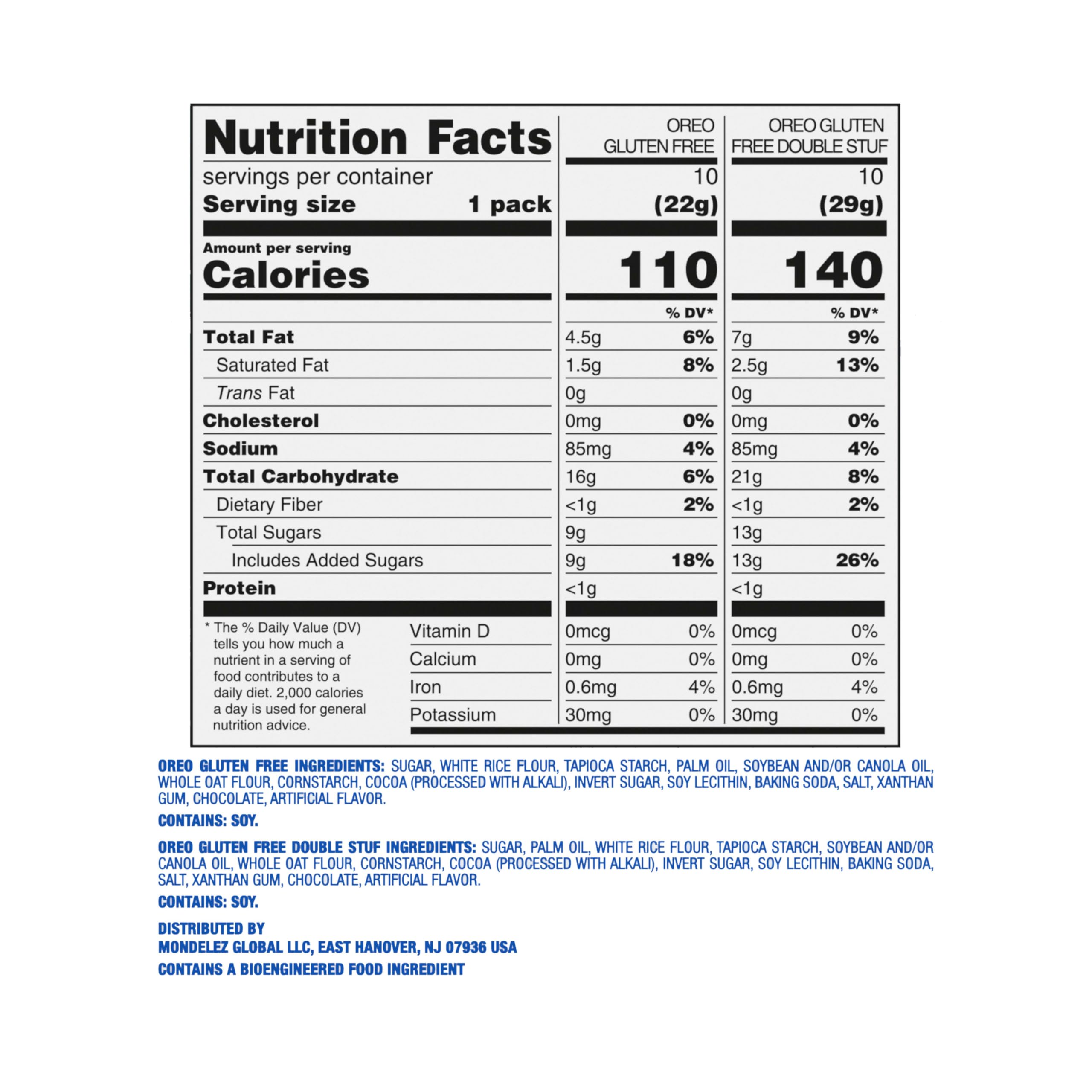 OREO gluten-free double stuf sandwich cookies in a snack pack for sharing.